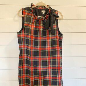 J CREW 12 Red Tartan Plaid Shift Dress Pockets Sleeveless Bow at Neck Holiday